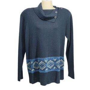 Adrianna Papell Womens Cowl Neck Sweater Button Accents & Geometric Hem Design M